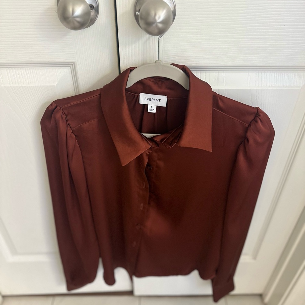 Evereve Terracotta Satin Blouse